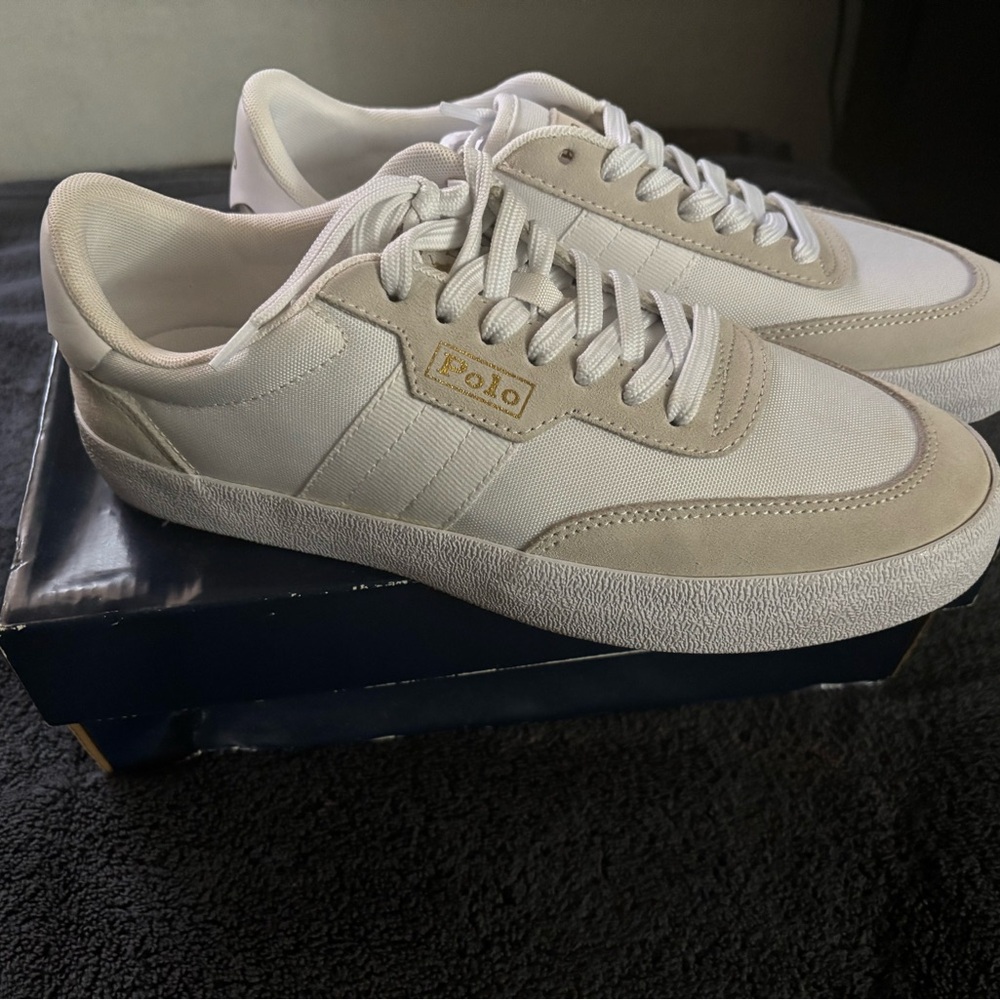 Polo by Ralph Lauren Cream Tan Sneakers Retro-Inspired Design